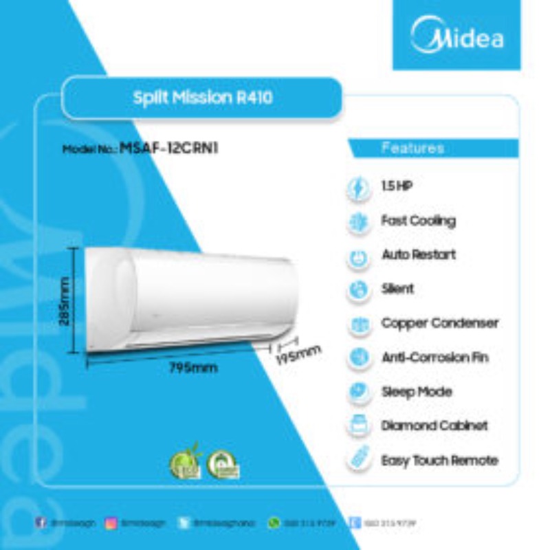 MIDEA 1.5HP R410 SPLIT AIRCONDITION