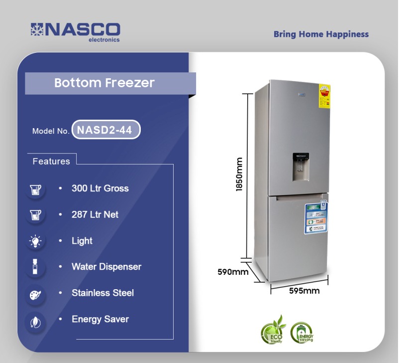 NASCO 287LTR BOTTOM FREEZER REFRIGERATOR