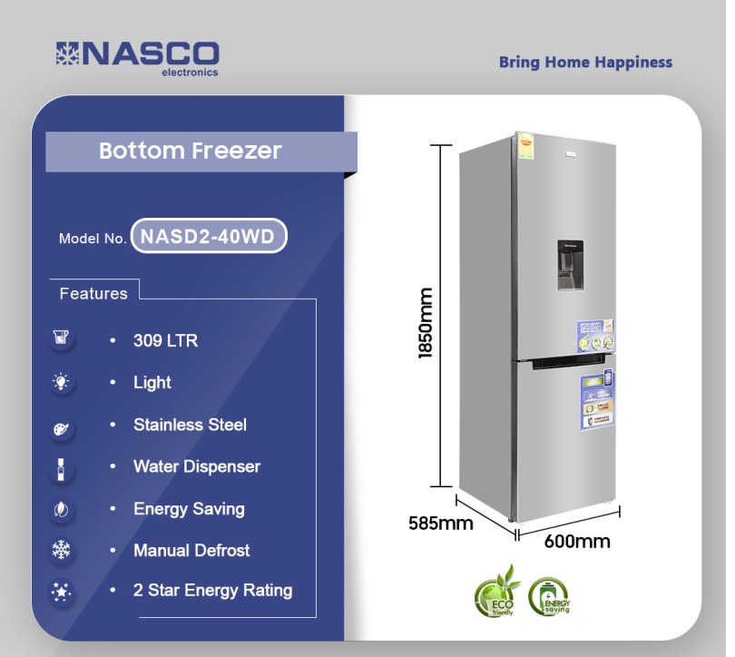 NASCO 307LTR BOTTOM FREEZER REFRIGERATOR