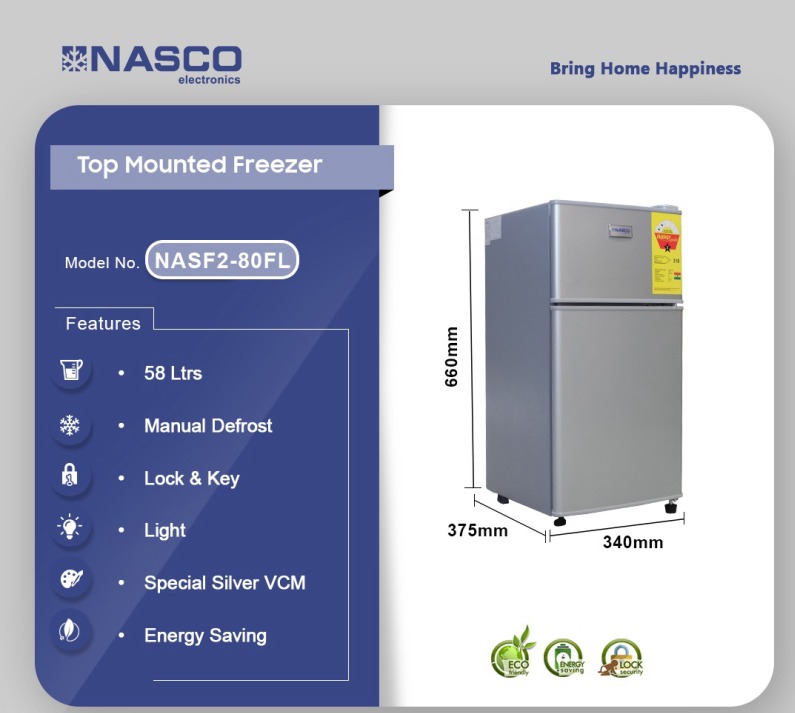 NASCO 58LTR TOP MOUNTED REFRIGERATOR NEW MODEL