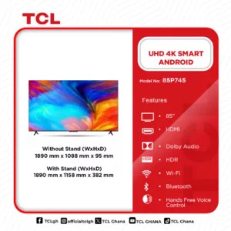 TCL UHD 4K SMART ANDROID 85"