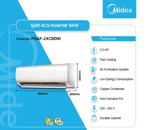 MIDEA 2.5 INVERTER R410 SPLIT AIRCONDITION