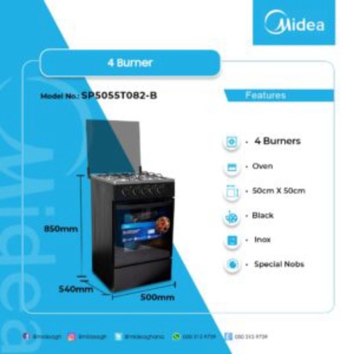 MIDEA 4 BURNER GAS COOKER BLACK
