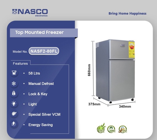 NASCO 58LTR TOP MOUNTED REFRIGERATOR NEW MODEL