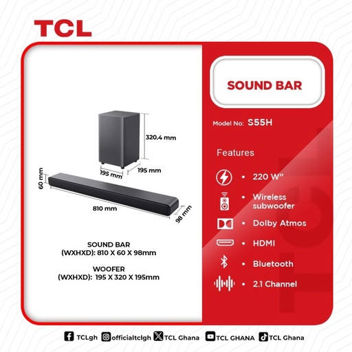 TCL SOUND BAR S55H 220W